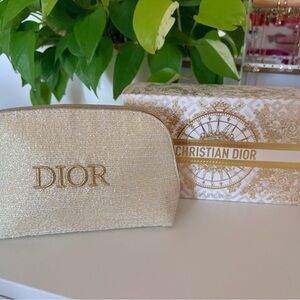 Dior Metallic Gold Cosmetic Pouch with Box